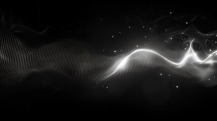 Poster - Abstract grayscale wave particle background.