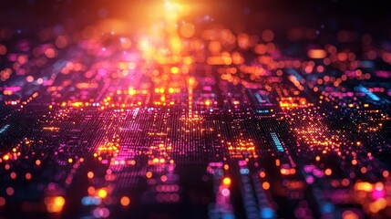 Poster - Abstract Digital Data Flow: Neon Lightscape