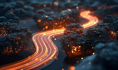 Poster - Glowing path winding through digital forest