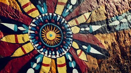 Poster - Vibrant Abstract Floral Burst on Rustic Textured Wall : Generative AI