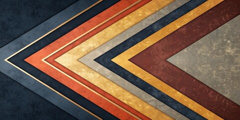 Poster - A series of triangles in various colors and sizes, with gold accents