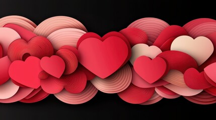 Poster - Abstract Geometric Valentine's Day Banner with Heart Shapes in Red and Pink Tones on Dark Background