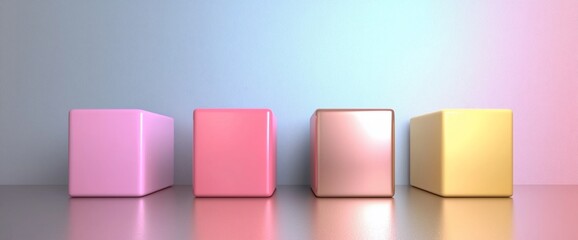 Poster - Four pastel color cubes on reflective surface.
