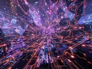 abstract representation of the internet as a vast network of interconnected nodes and pathways, internet backbone, cyber netics, software engineering, data transmission, global network