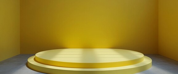 Poster - Yellow round podium in a yellow room.