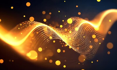 Aufkleber - Golden energy wave, dark background, bokeh, abstract design