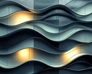 Poster - Modern building facade with wavy balconies and warm interior lighting.