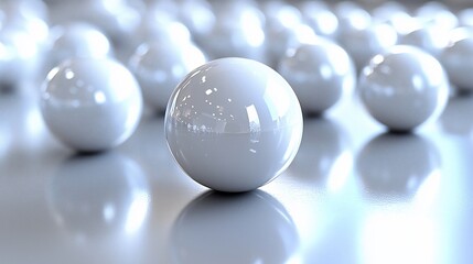 Poster - Close-up of many shiny white spheres on a reflective surface.