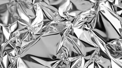 Poster - Shimmering silver foil displays a crinkled texture, creating fascinating shadows and highlights that enhance its reflective properties