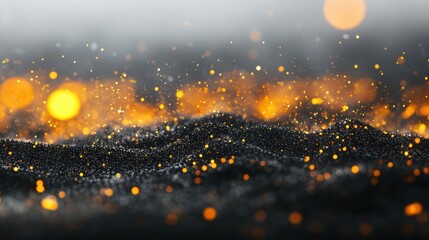 Poster - A captivating black landscape glimmers with scattered golden lights, creating a mystical ambiance that inspires intrigue and wonder
