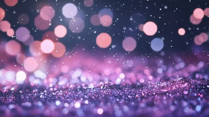 Poster - Soft purple bokeh lights twinkle against a sparkling glitter background, evoking a magical ambiance perfect for celebrations