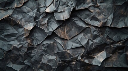 Poster - Abstract crumpled metallic surface presents intricate folds and shadows, creating a dynamic texture that invites exploration and analysis