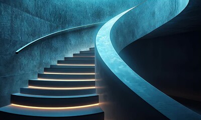 Poster - Illuminated Concrete Spiral Staircase in Modern Building