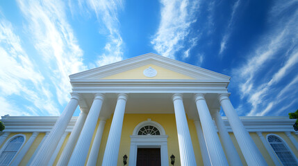 Poster - Neoclassical Architecture Under Bright Blue Skies Capturing Elegance and Grandeur : Generative AI