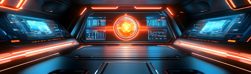 Poster - Spaceship bridge, glowing controls, data streams, futuristic design, sci-fi film