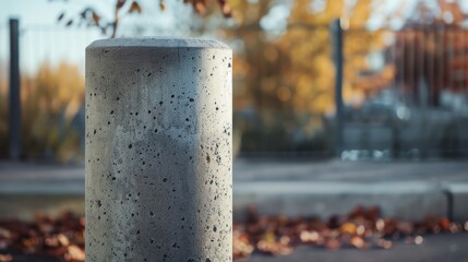 Concrete Bollard: A thick, short post made of concrete, commonly used to direct traffic or safeguard pedestrians, providing a solid barrier in public spaces.
