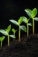 Sticker - A row of green seedlings are growing in the dirt. Concept of growth and new beginnings