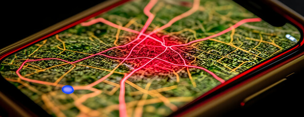 Poster - City map phone app, GPS route, night