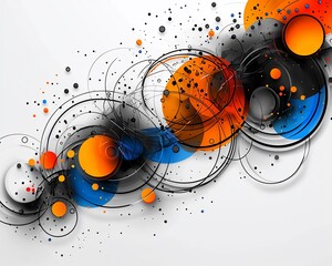 Aufkleber - Abstract swirling circles, orange, blue, black, white background.