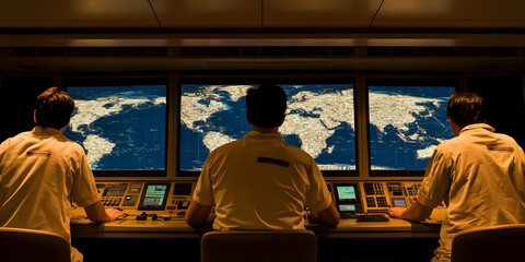 Poster - Crew Navigating Global Ship Bridge