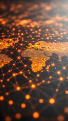 Poster - Global network connections, world map, digital, night