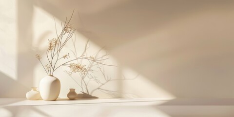 Poster - A minimalist aesthetic featuring a light sand beige backdrop, Balanced composition and smooth surfaces, Contemporary minimalist style
