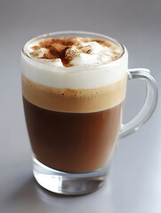 Aufkleber - Closeup of frothy cappuccino in clear glass showing creamy layers for coffee enthusiasts and baristas : Generative AI