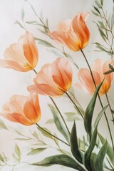 Wall Mural - A bouquet of flowers with a white background. The flowers are orange and green. The flowers are arranged in a vase