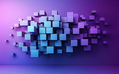 Poster - Abstract 3D cubes cluster on purple background.