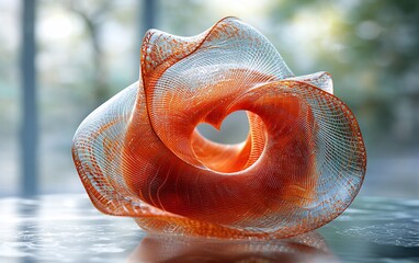 Poster - Abstract orange sculpture with heart-shaped void.