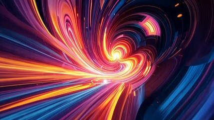 Poster - Dynamic swirling vortex of colorful light trails with fiery accents