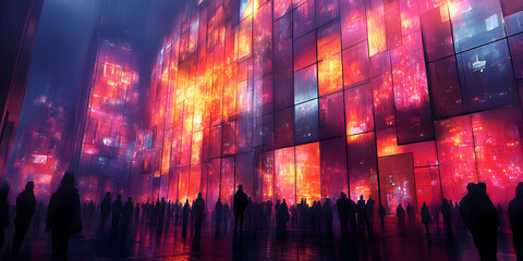 Poster - Cyberpunk city crowd night display