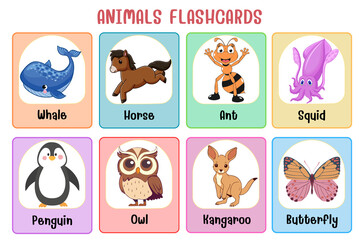 Wall Mural - animals flashcard collection for children education, printable montessori material
