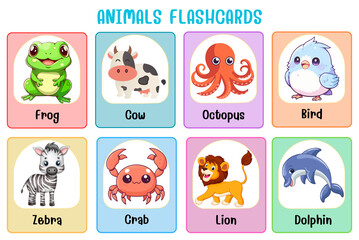 Wall Mural - animals flashcard collection for children education, printable montessori material