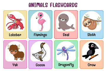 Wall Mural - animals flashcard collection for children education, printable montessori material