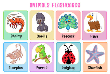Wall Mural - animals flashcard collection for children education, printable montessori material