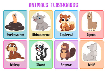 Wall Mural - animals flashcard collection for children education, printable montessori material