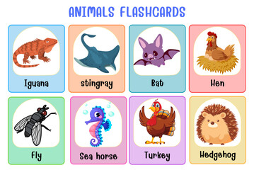 Wall Mural - animals flashcard collection for children education, printable montessori material