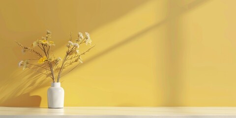 Poster - A minimalist aesthetic featuring a light sunflower yellow backdrop, Balanced composition and smooth surfaces, Contemporary minimalist style
