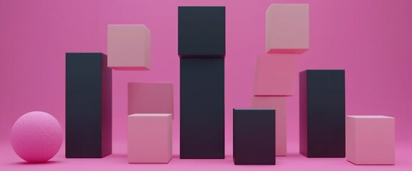 Aufkleber - Pink and black geometric shapes on pink background.