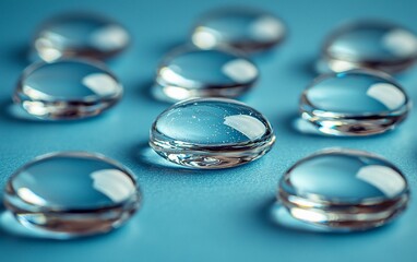 Aufkleber - Close-up of translucent glass beads on blue background.
