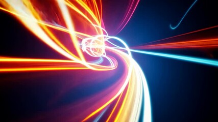 Poster - Radiant neon trails creating dynamic light patterns in dark space