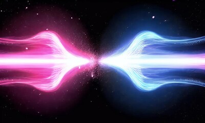 Wall Mural - Pink and blue energy beams collide; cosmic background; abstract art; science, technology, or fantasy use