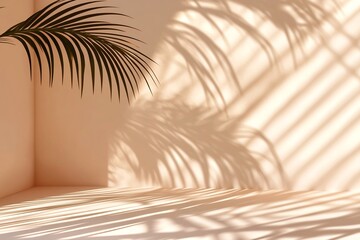 Wall Mural - Palm Shadows on Peach Wall Minimalist Still Life Photography