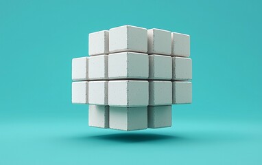 Poster - Abstract white cubes on teal background.