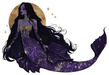 Wall Mural - PNG A gothic vector illustration of an isolated gothic mermaid background celestial mystical.