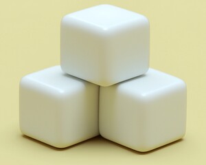Poster - Three white cubes stacked on a pale yellow background.