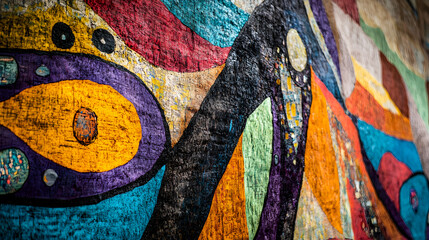 Aufkleber - Colorful Abstract Mural with Rich Textures and Dynamic Shapes : Generative AI