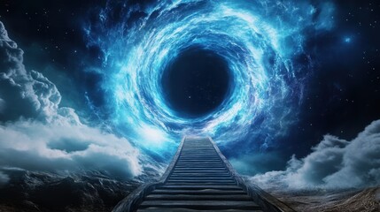 Wall Mural - Celestial Bridge to the Cosmos: A captivating visual that invites you to traverse a bridge towards a breathtaking celestial anomaly, hinting at the mysteries of the cosmos.