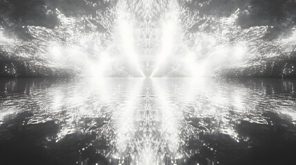 Poster - Abstract design of light reflections, symmetrical patterns creating a sense of depth and movement, suitable for modern art themes.